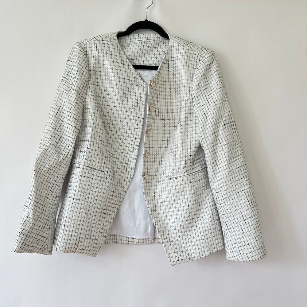 Reformation Womens Terra Tweed Jacket White Size 12 - Picture 3 of 10